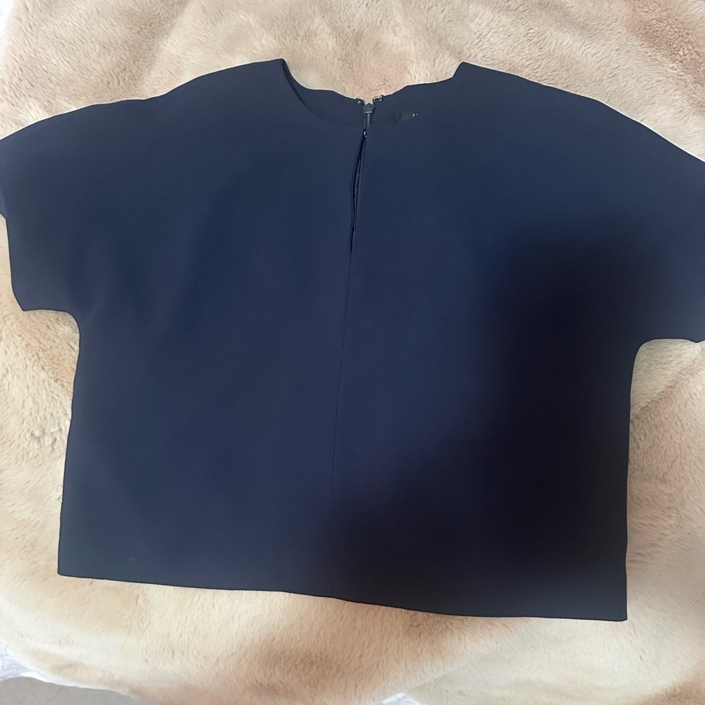 J Crew Cropped Short Cap Sleeve Dark Navy Top Blouse 365 Crepe 2